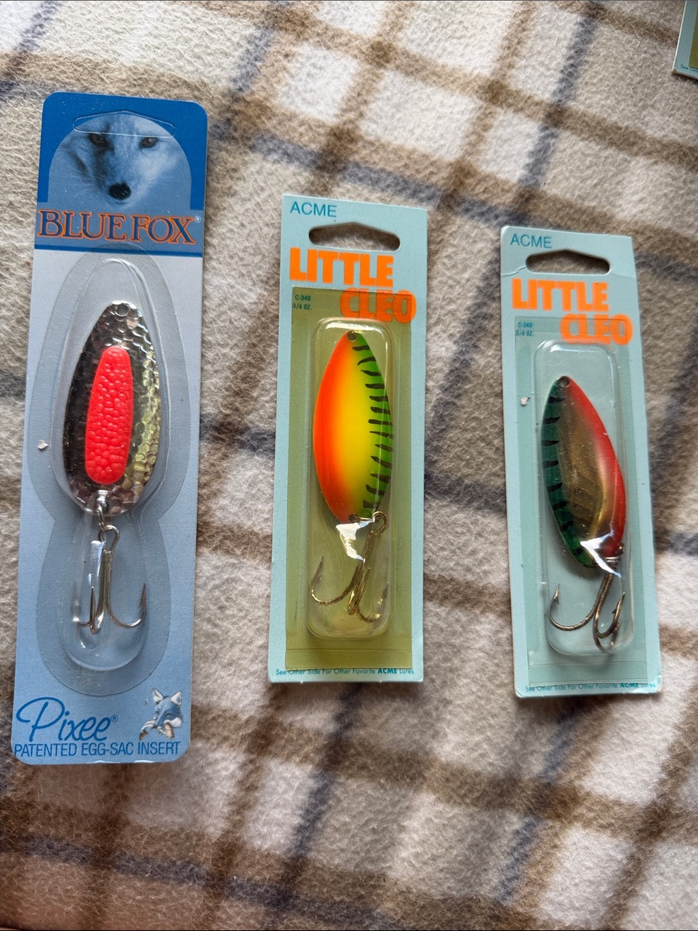 Acme little Cleo and Blue fox fishing spoons
